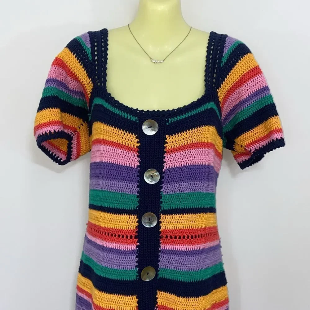 Farm Rio  Dress Multicolor Crochet "RENATA" NWOT SZ MEDIUM - Picture 3 of 7